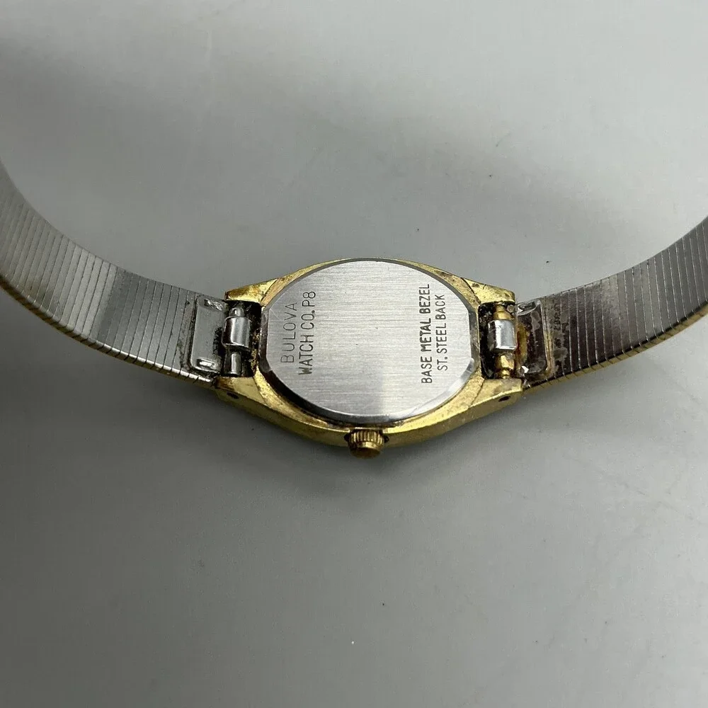 Vtg Bulova Womens Watch 17mm Gold Tone Diamond Bracelet New Battery 6.5